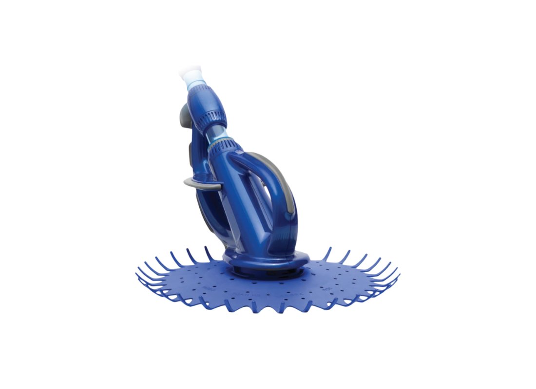 Onga Mako Shark automatic inground pool cleaner removing debris with wide vacuum inlet for powerful cleaning.