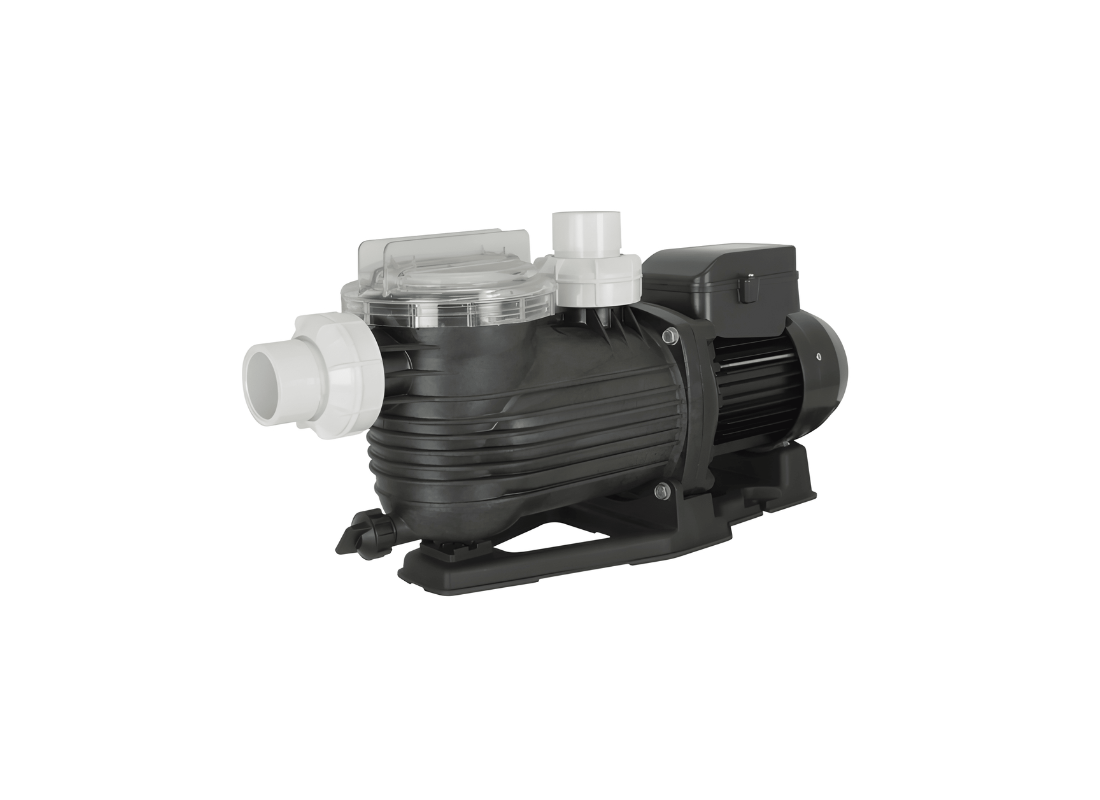 Onga Pantera 1100 Technopolymer TEFC pool pump with elevated motor foot for large filtration systems, showing the pump and motor assembly.