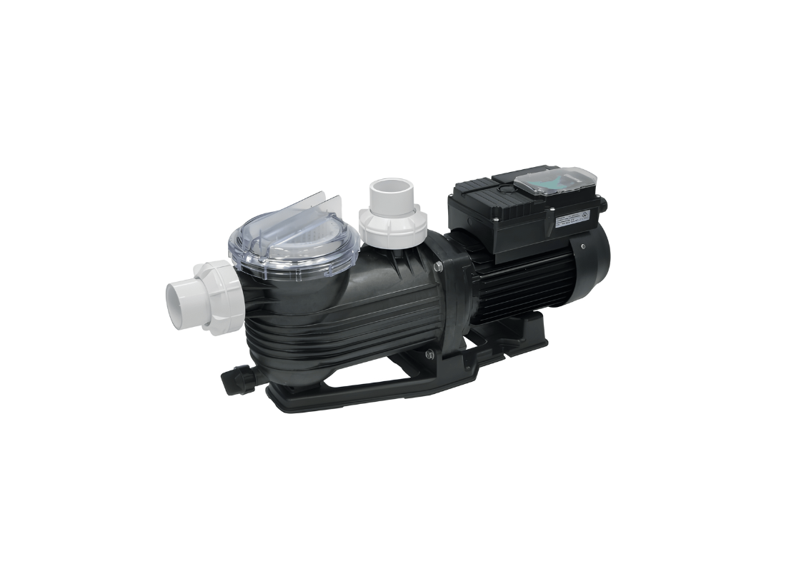 Onga Pantera Evolution dual-speed pool pump with thermoplastic body and swivel barrel unions for efficient pool circulation.