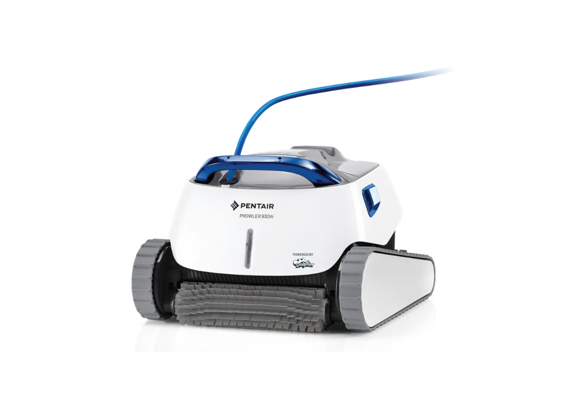 Onga Prowler 930W robotic pool cleaner cleaning pool floor, walls, and waterline with WiFi app control, compact design.
