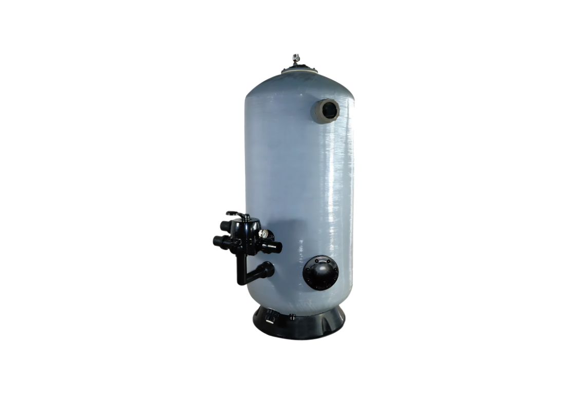 Onga PWT-SDB 1.0m fibreglass deep bed pool sand filter for high flow circulation with 65mm MPV, shown with filtration components.