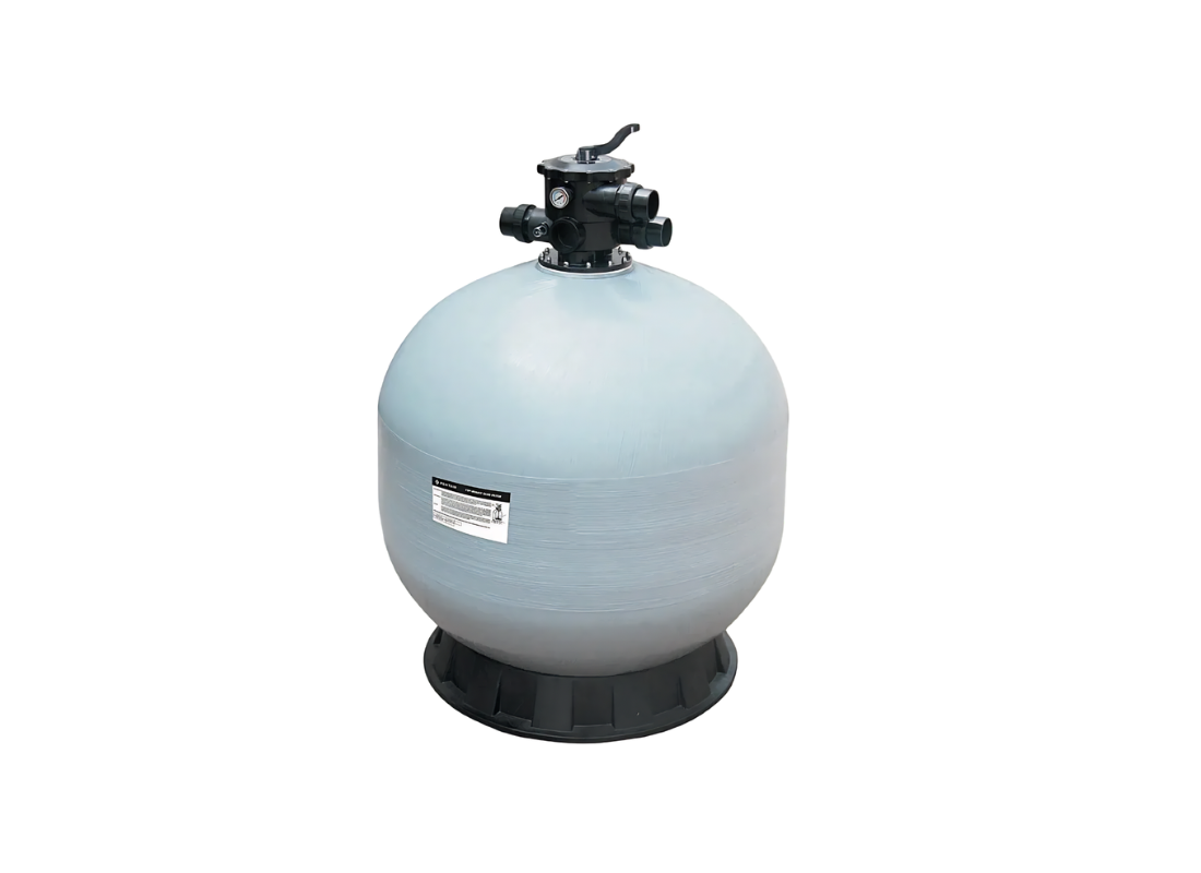 Onga PWT-V 1.2m fibreglass vertical pool filter for large commercial pools with dual layer laterals, designed for efficient filtration.