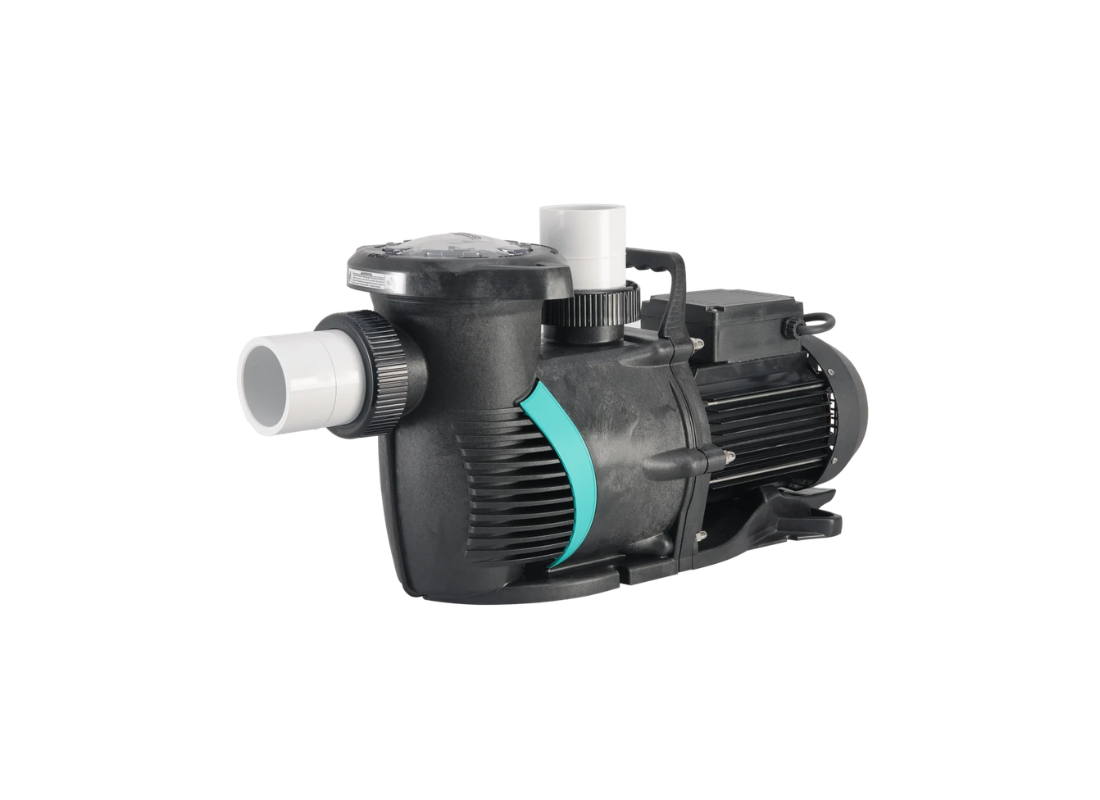 Onga WhisperFlo XF high capacity pool pump with oversized strainer basket, designed for water features, in a backyard setting